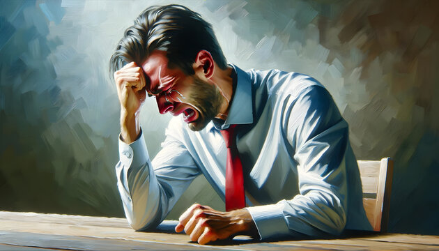 Distressed Businessman in Despair at Desk