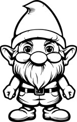 Illustration of a whimsical cartoon gnome character. Coloring book illustration.
