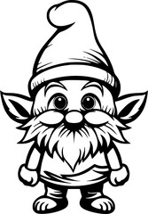 Illustration of a whimsical cartoon gnome character. Coloring book illustration.