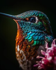 AI generated illustration of a hummingbird perched on a vibrant flower