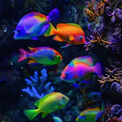 Fototapeta premium A vibrant rainbow fish scene, stimulating underwater exploration and color recognition