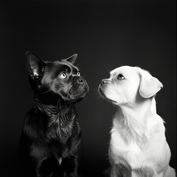 Black and white images of common household pets, fostering an early interest in animals.