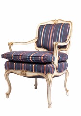 Antique chair with striped fabric on a white background