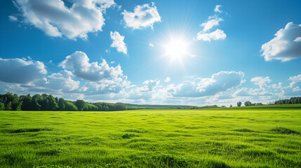 Fototapeta na wymiar 푸른 하늘 아래 펼쳐진 싱그러운 초원의 평화로운 풍경