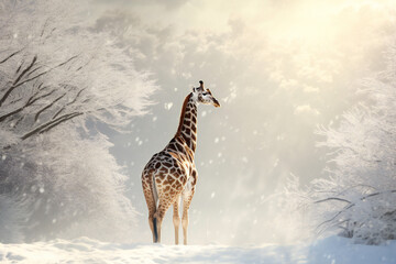 Girafe sous la neige