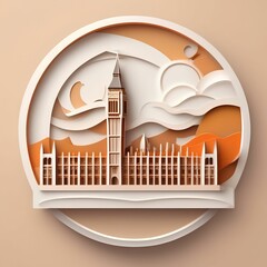 AI generated illustration of a paper cutout of the iconic Big Ben Tower in London, England - obrazy, fototapety, plakaty