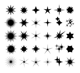 Star icon, shape light. Logo shine, line minimal sunburst, glitter isolated black element, galaxy simple Geometric shapes, abstract magic flare, burst, bright spark, black silhouette. Vector glow