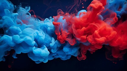 Illustration of acrylic blue and red colors in water