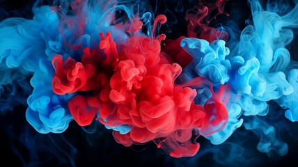 Obraz premium Illustration of acrylic blue and red colors in water