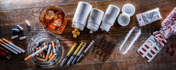 Addictive substances, including alcohol, cigarettes and drugs