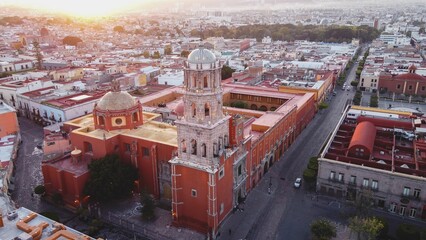 Aerial view of the Queretaro skyline at sunset. Mexico