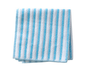 Serviette.White blue bathroom, kitchen square folded cleaning cloth top view. Household napkin. Single object isolated.