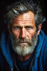 portrait of a gray-haired man with a beard - obrazy, fototapety, plakaty