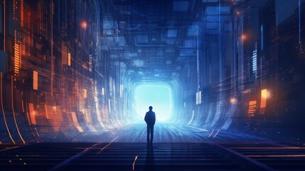 Futuristic technology concept: abstract background of glowing digital circuit patterns and futuristic interface elements