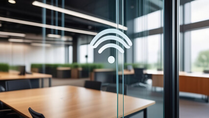 A set of Wi-Fi icons in the office, an Internet signal, a wireless and free Wi-Fi hotspot in the office or business center. - obrazy, fototapety, plakaty