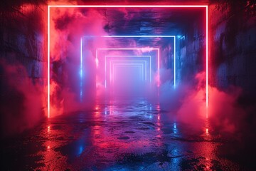 Neon Tunnel of Love: A Pink and Blue Light Showcase Generative AI