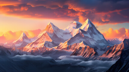 Stunning mountains, panoramic peaks PPT background