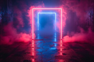 Neon Pink and Blue Tunnel: A Futuristic Nightlife Experience Generative AI