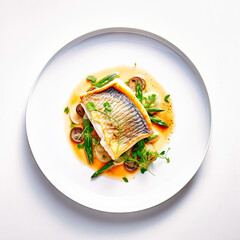 fish menu with sauce on a white background