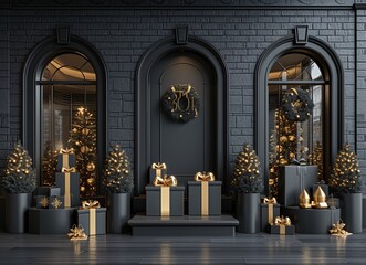 December Delights: A Black and Gold Christmas Display Generative AI