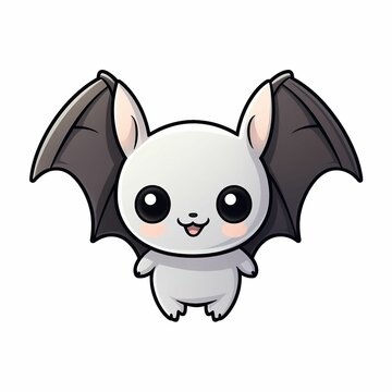 Cheerful cartoon bat with bright yellow eyes and glowing wings perched on a white background