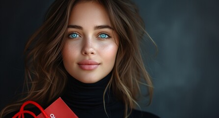Glowing Beauty with Blue Eyes and a Black Sweater Generative AI