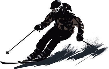 Vector illustration of a skier skiing down a steep hill.
