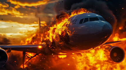 Obraz na płótnie Canvas A fire on a passenger airliner.