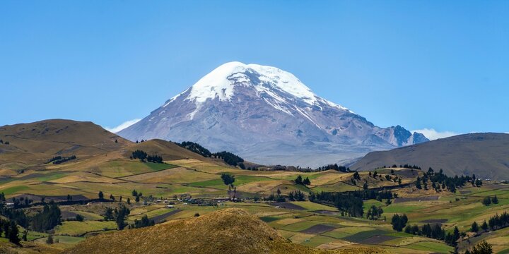 Stunning view of the snow-covered Chimborazo stratovolcano in Ecuador.