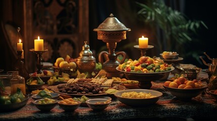Obraz na płótnie Canvas Showcase the timeless beauty of the Ramadan Iftar Table through a lens of cultural appreciation.