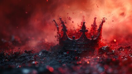 destroyed royal crown with precious stones, minimalistic background. Concept: the decoration of the monarchy is broken, the end of the reign of the king