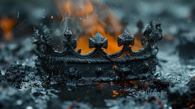 destroyed royal crown with precious stones, minimalistic background. Concept: the decoration of the monarchy is broken, the end of the reign of the king