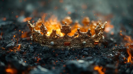 destroyed royal crown with precious stones, minimalistic background. Concept: the decoration of the monarchy is broken, the end of the reign of the king