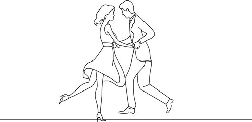 Continuous Line Illustration of Dancing Couple, Seamless Flow Art Style, Harmonious Movement Capture, Intimate Dance Position Rendering, Simplistic Elegance Artwork