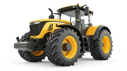 Yellow tractor isolated from white or transparent background