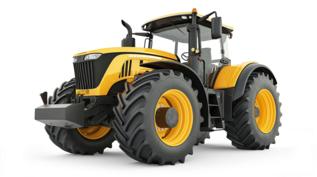 Yellow tractor isolated from white or transparent background