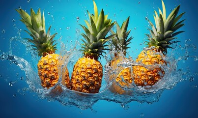 ripe pineapple with a splash of water