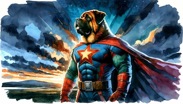 Majestic Canine Hero in Superhero Costume - AI Generated Digital Art