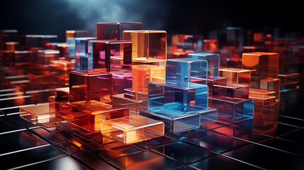 Technology-inspired Glowing Lights Abstract Background , 3D rendering of abstract cubes in virtual...