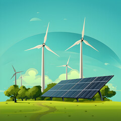 Wind power turbines with solar panels 