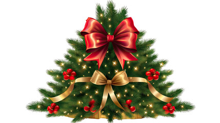 Festive tree limb adorned with bow isolated on transparent background
