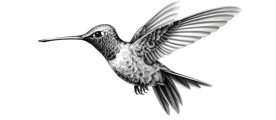 Glasschilderij Kolibrie exotic hummingbird hand drawn vector illustration
