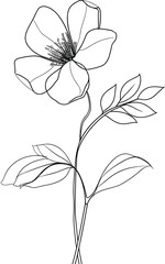 Continuous Line Bloom Art of a Flower Stem with Unfolding Bud, minimalist bloom line sketch, floral stem illustration, petal opening drawing