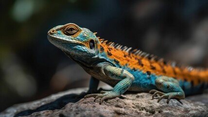 Obraz premium AI generated illustration of a lizard perched on a large rock