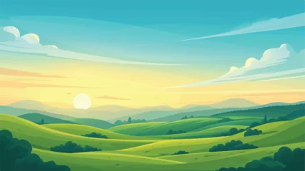 Schilderijen op glas Illustration of beautiful fields landscape. © Vector