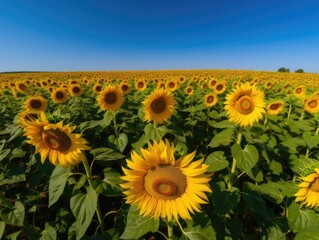 Fototapeta premium AI generated image of growing sunflowers in field