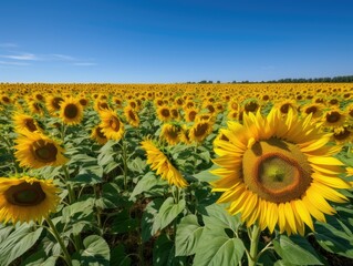 AI generated image of growing sunflowers in field