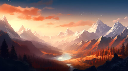 Mountain peak illustration, mountain aerial photography PPT background illustration
