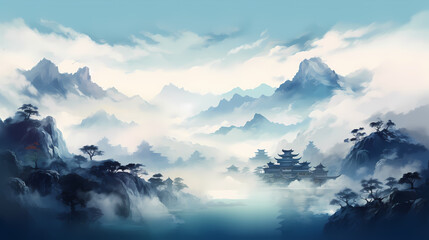 Obraz premium Mountain peak illustration, mountain aerial photography PPT background illustration