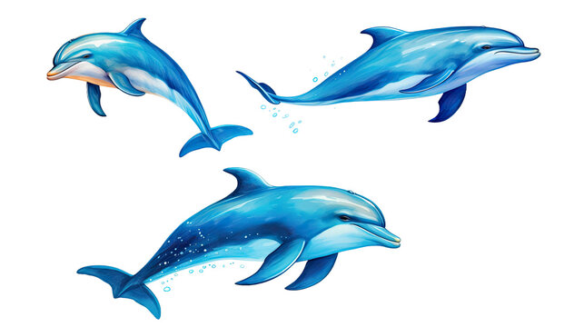 Set of dophins isolated on white
